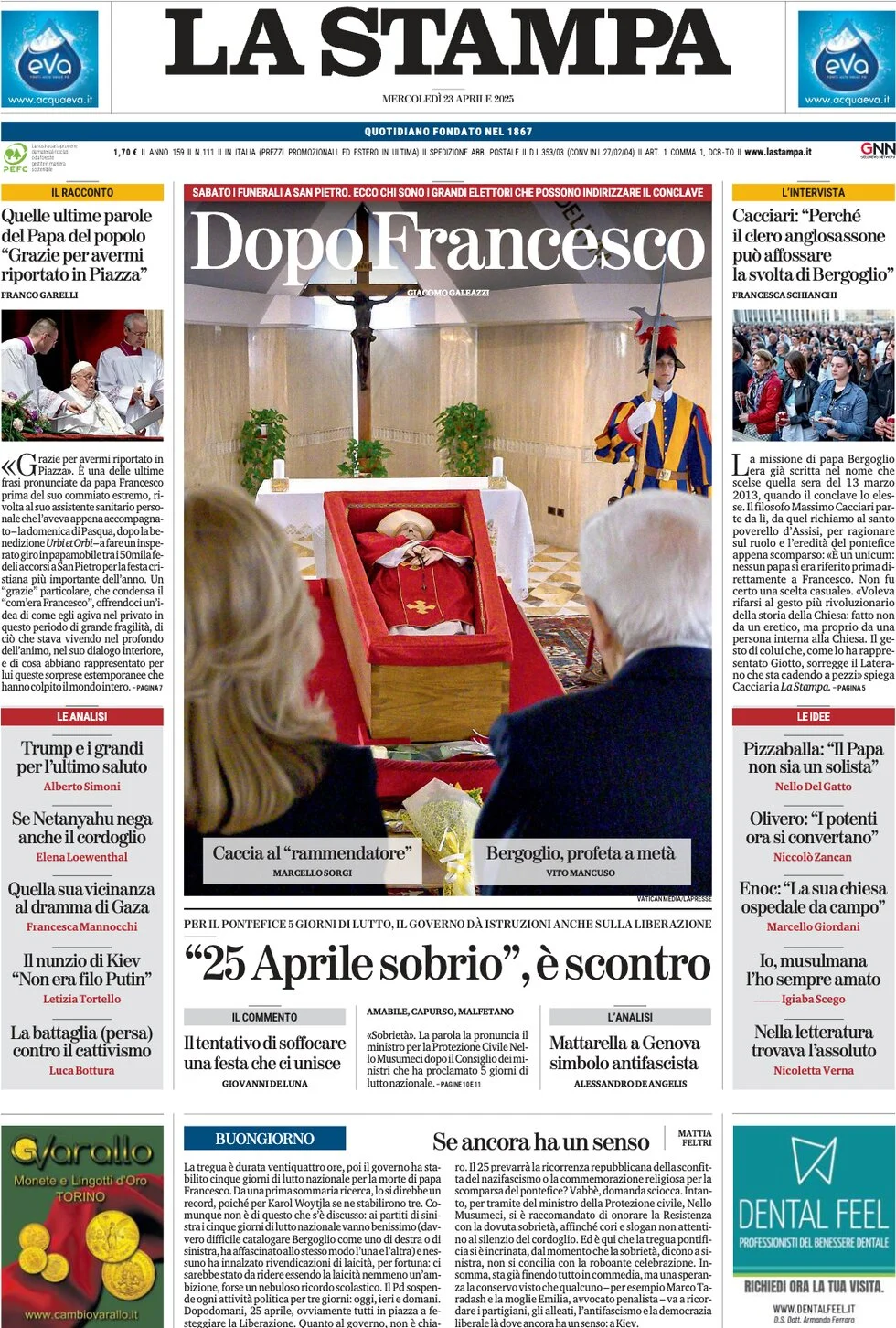 anteprima della prima pagina di la-stampa del 23/04/2025