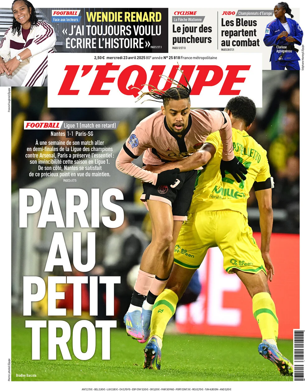 anteprima della prima pagina di lequipe del 23/04/2025