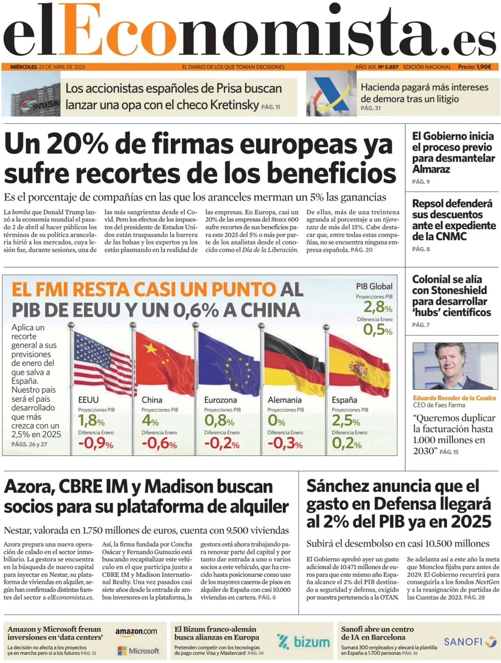 anteprima della prima pagina di el-economista del 23/04/2025