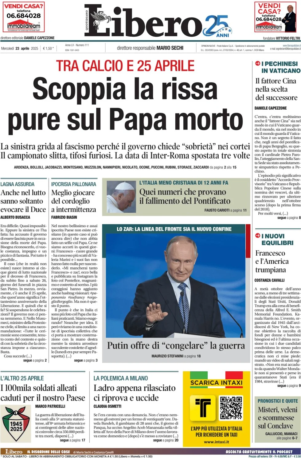 anteprima della prima pagina di libero-quotidiano del 23/04/2025
