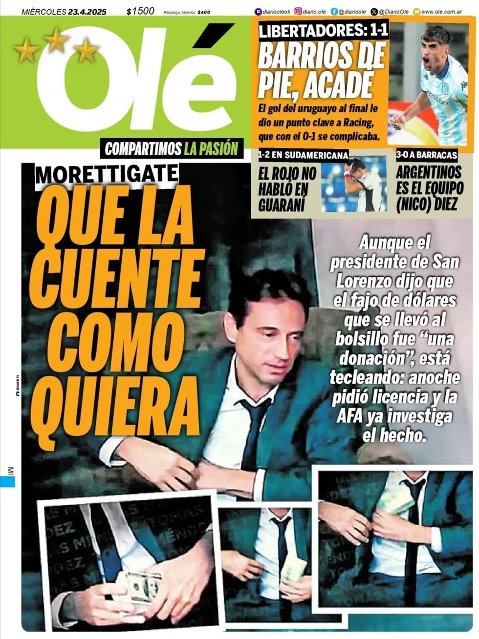 anteprima della prima pagina di ol del 23/04/2025