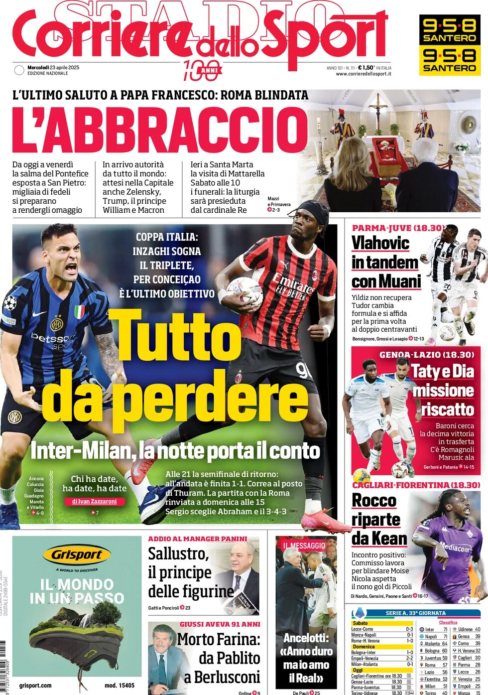 anteprima della prima pagina di corriere-dello-sport del 23/04/2025
