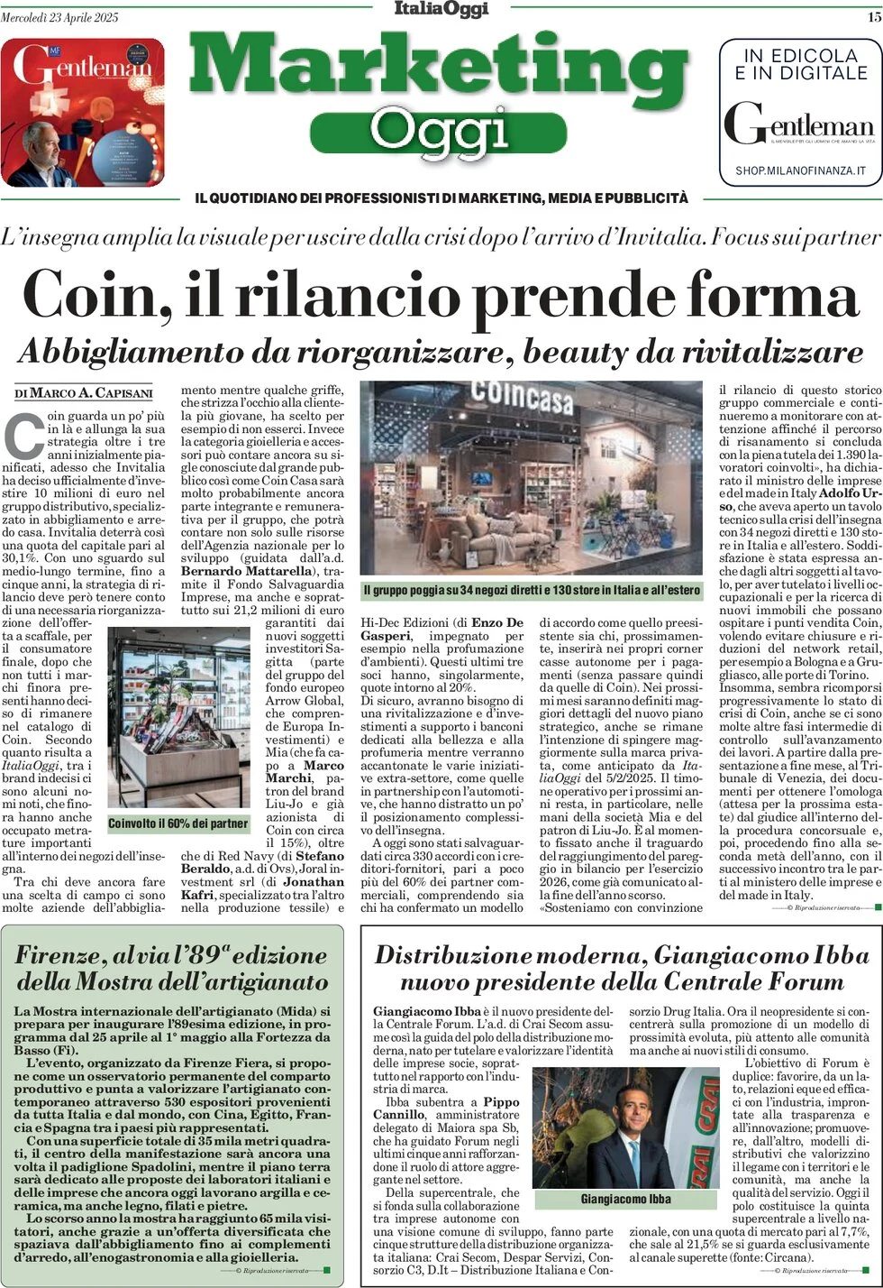 anteprima della prima pagina di marketing-oggi del 23/04/2025