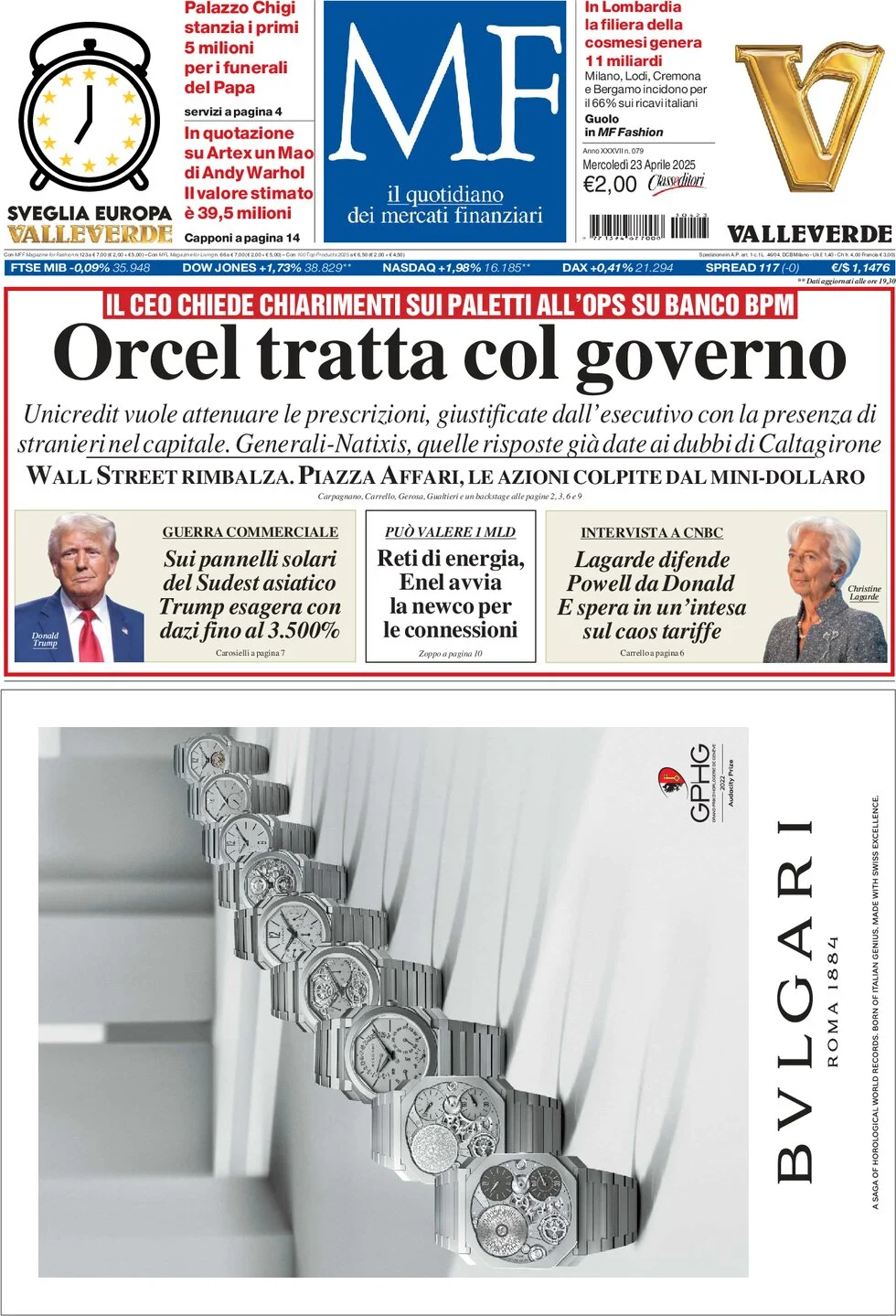 anteprima della prima pagina di mf-milano-finanza del 23/04/2025