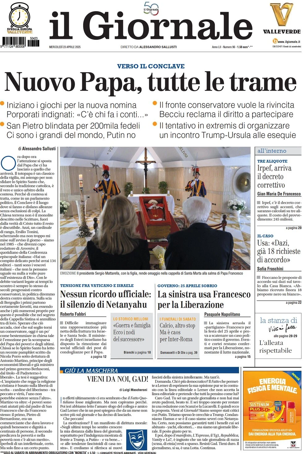 anteprima della prima pagina di il-giornale del 23/04/2025