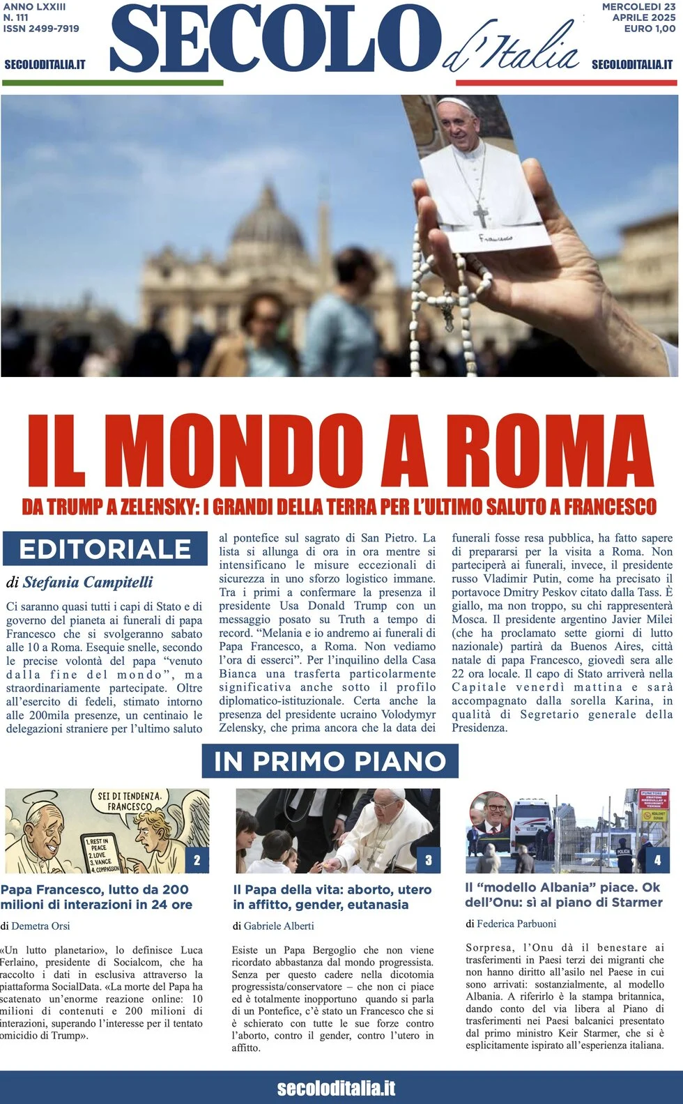 anteprima della prima pagina di secolo-ditalia del 23/04/2025