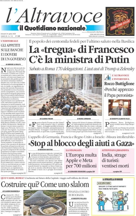 anteprima della prima pagina di il-quotidiano-del-sud-laltravoce del 24/04/2025