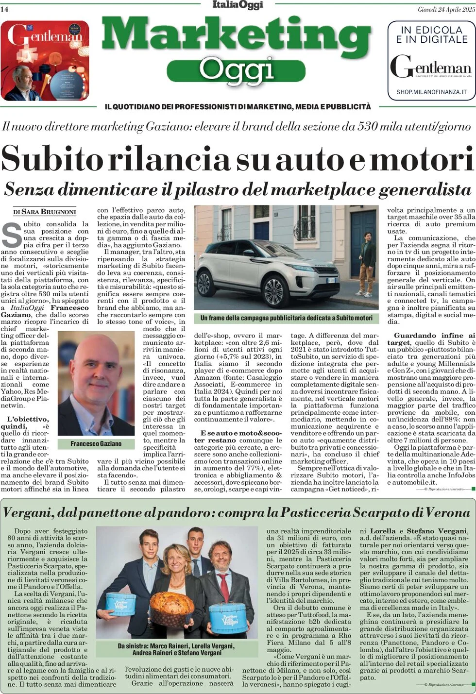 anteprima della prima pagina di marketing-oggi del 24/04/2025
