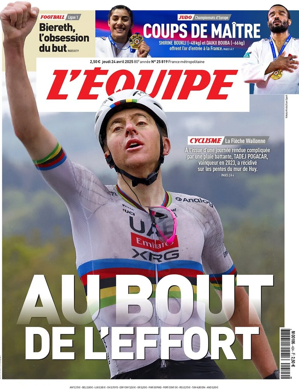 anteprima della prima pagina di lequipe del 24/04/2025
