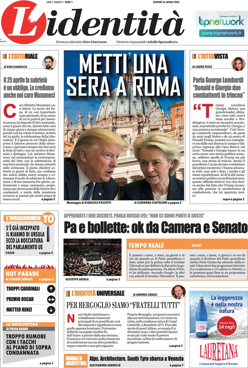 anteprima della prima pagina di lidentit del 24/04/2025