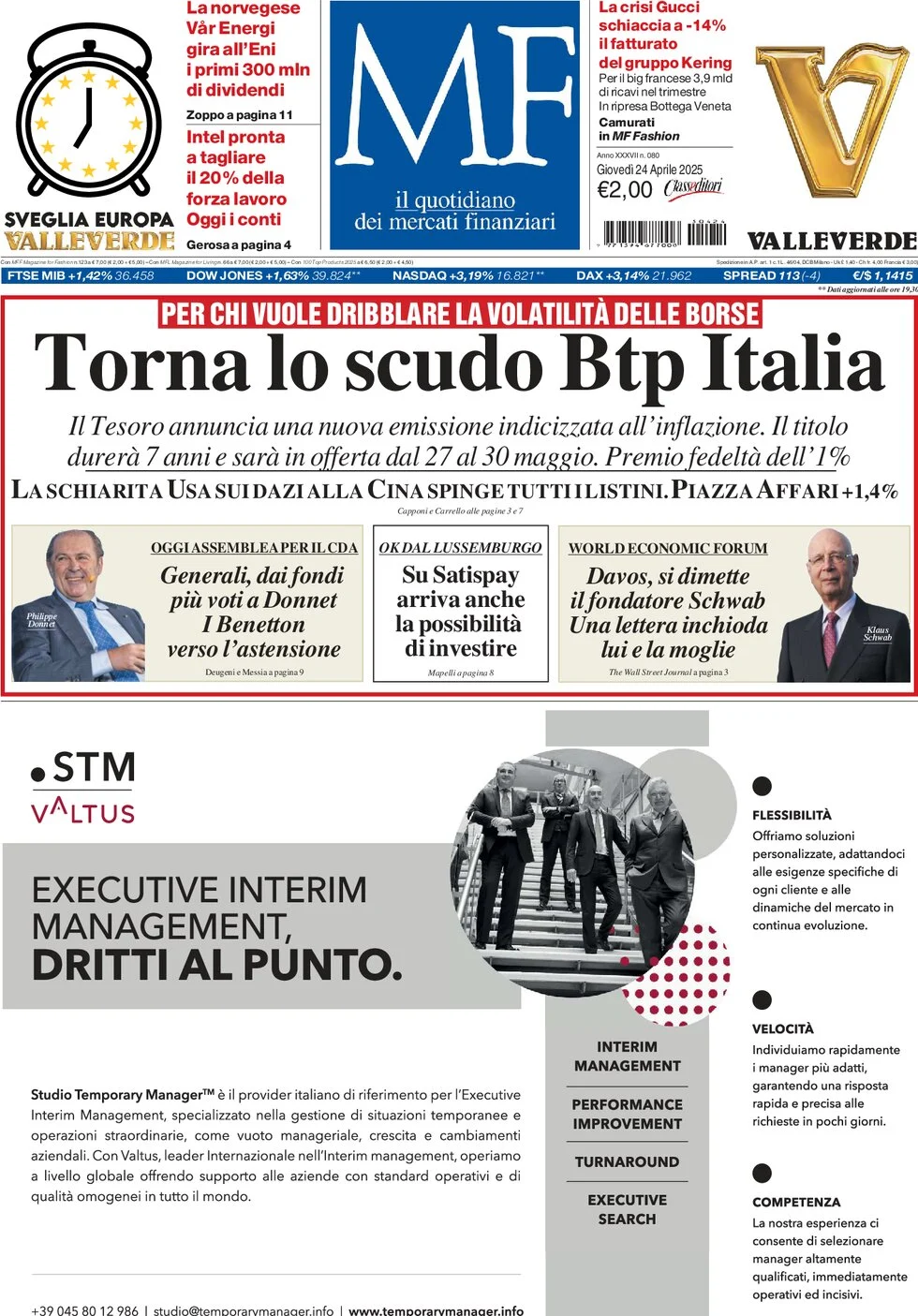 anteprima della prima pagina di mf-milano-finanza del 24/04/2025