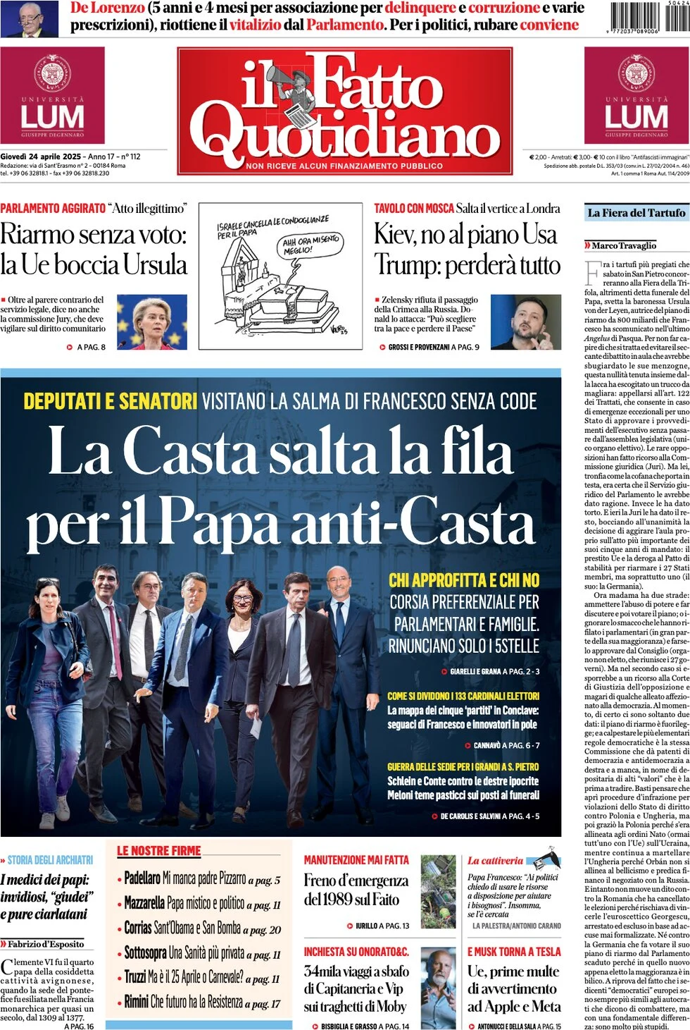 anteprima della prima pagina di il-fatto-quotidiano del 24/04/2025