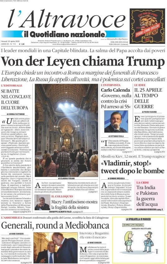 anteprima della prima pagina di il-quotidiano-del-sud-laltravoce del 25/04/2025