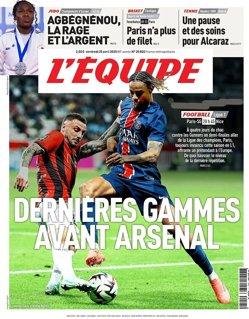 anteprima della prima pagina di lequipe del 25/04/2025