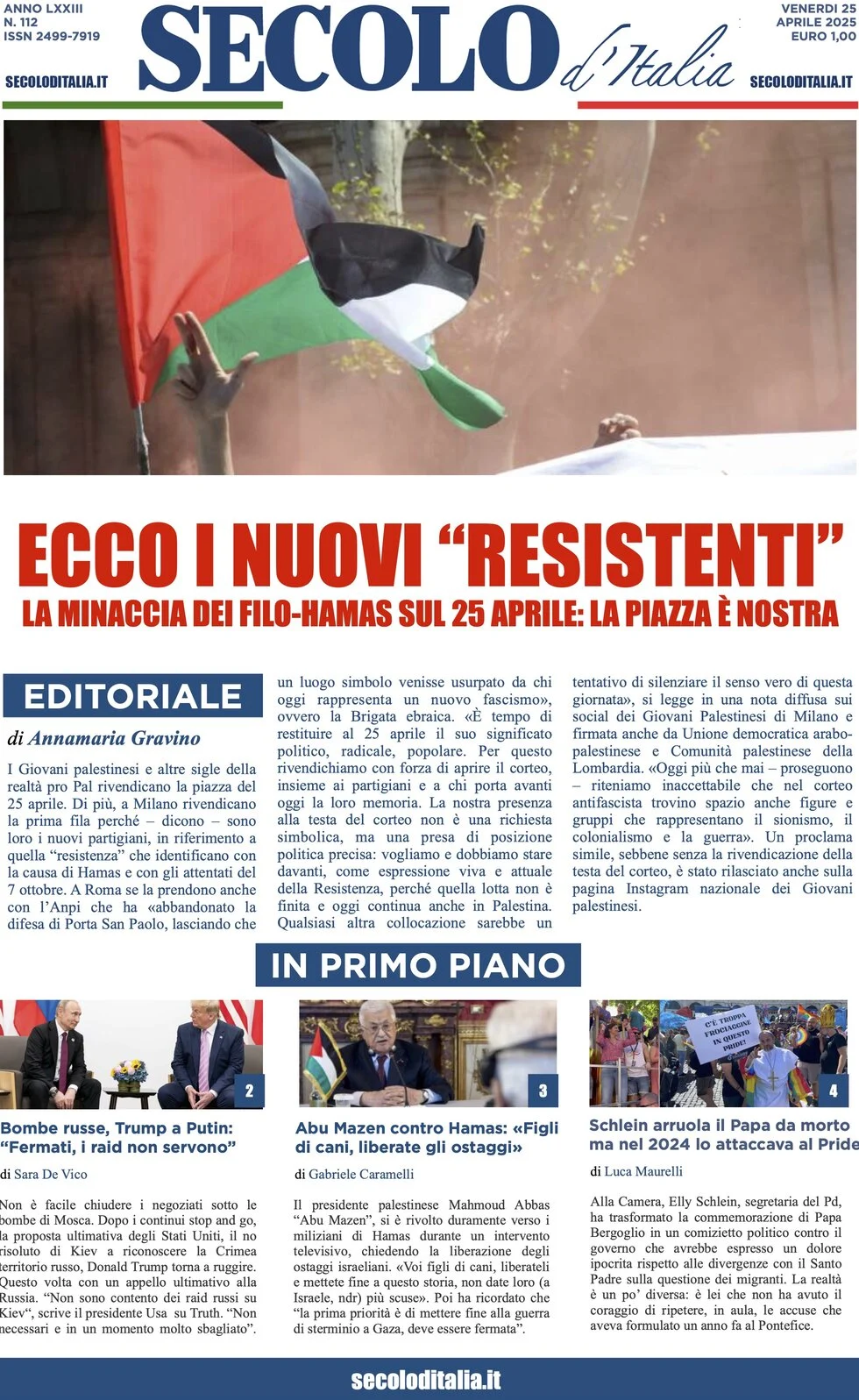 anteprima della prima pagina di secolo-ditalia del 25/04/2025