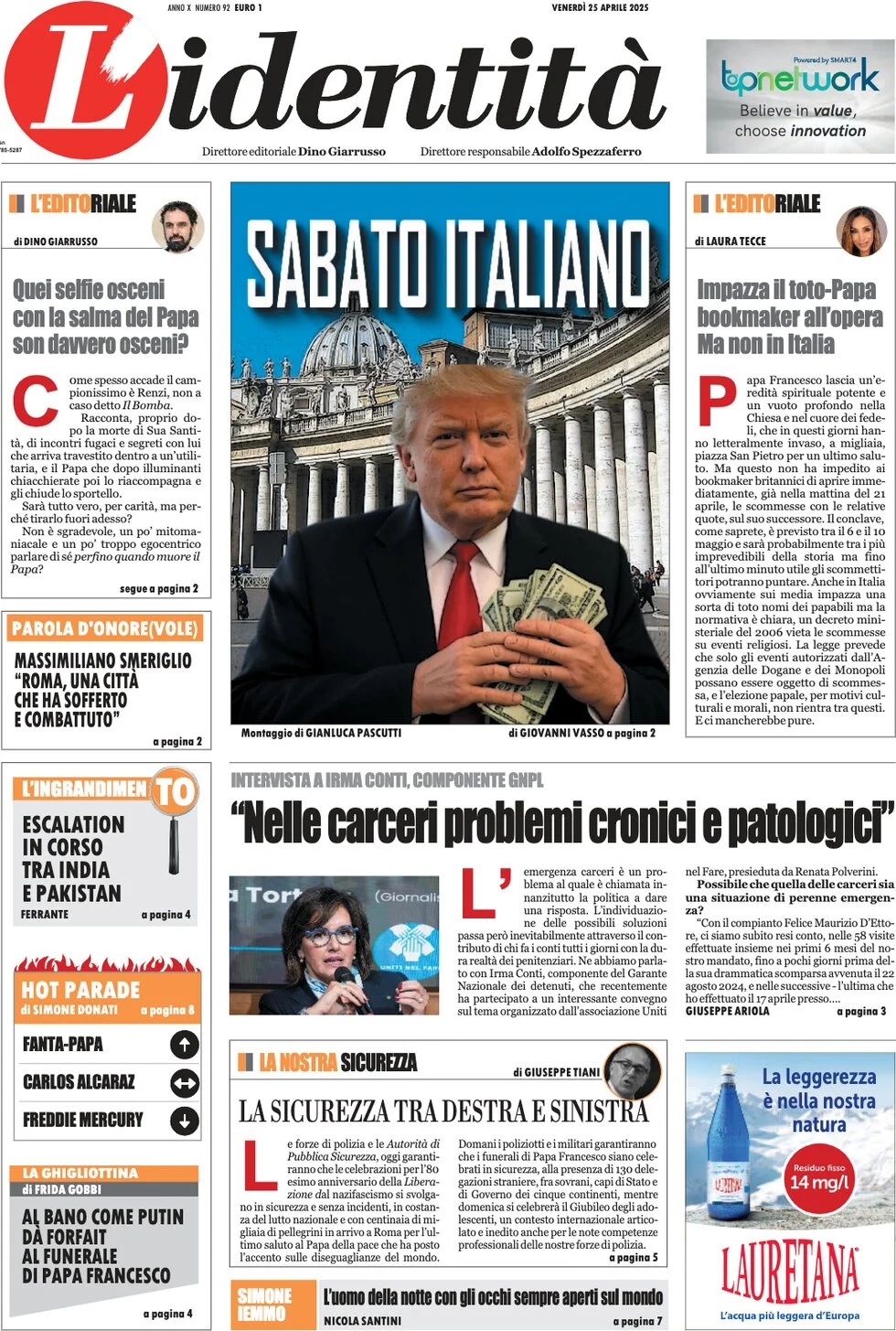 anteprima della prima pagina di lidentit del 25/04/2025