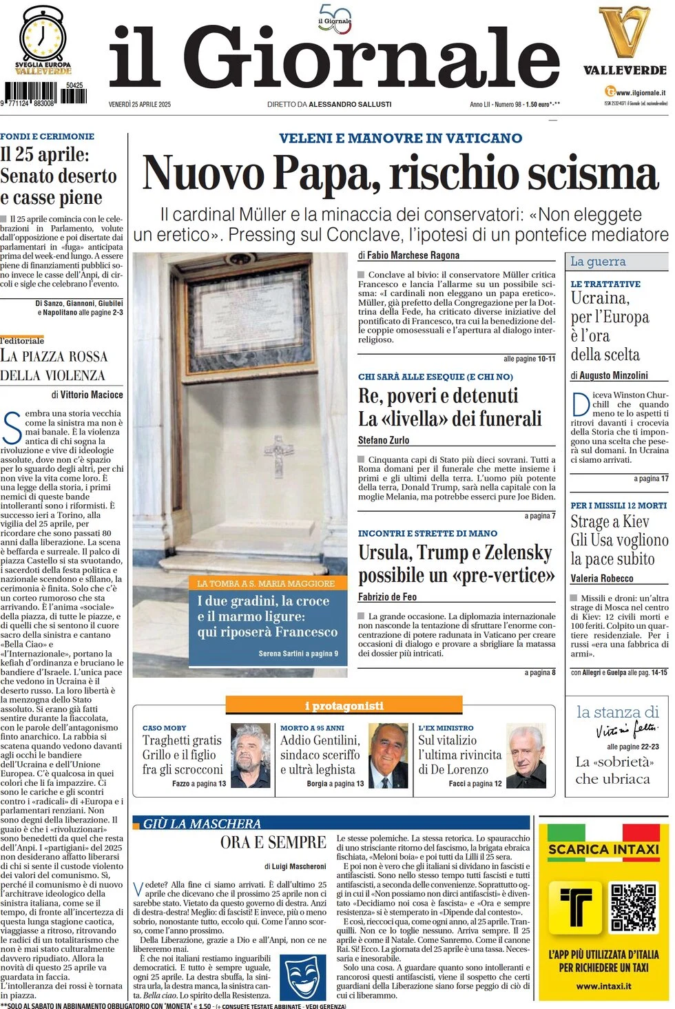 anteprima della prima pagina di il-giornale del 25/04/2025
