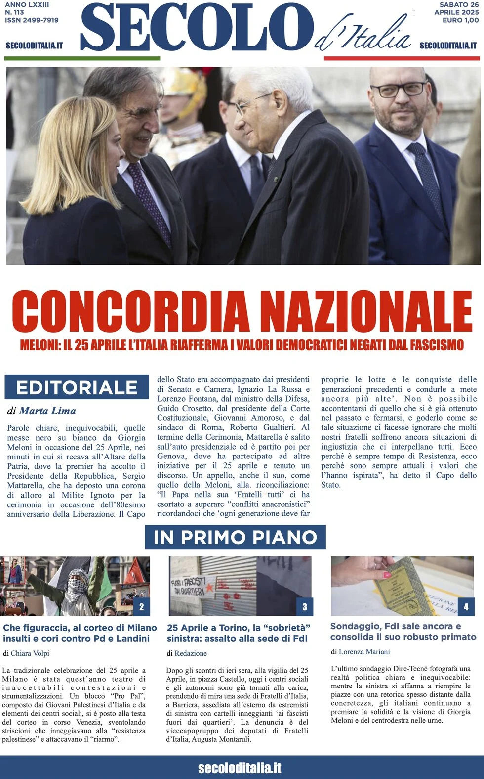anteprima della prima pagina di secolo-ditalia del 26/04/2025