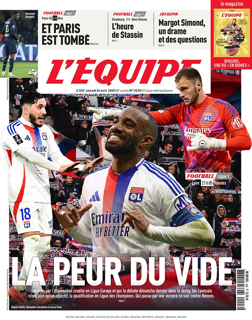 anteprima della prima pagina di lequipe del 26/04/2025