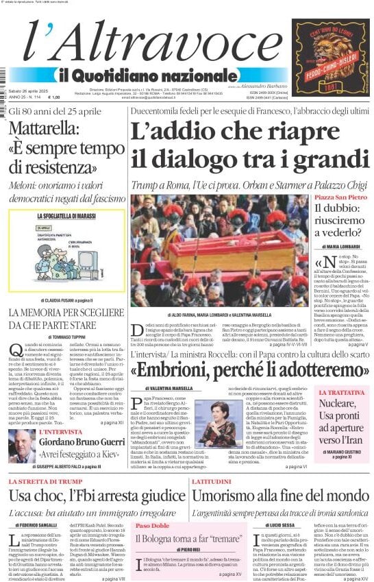 anteprima della prima pagina di il-quotidiano-del-sud-laltravoce del 26/04/2025