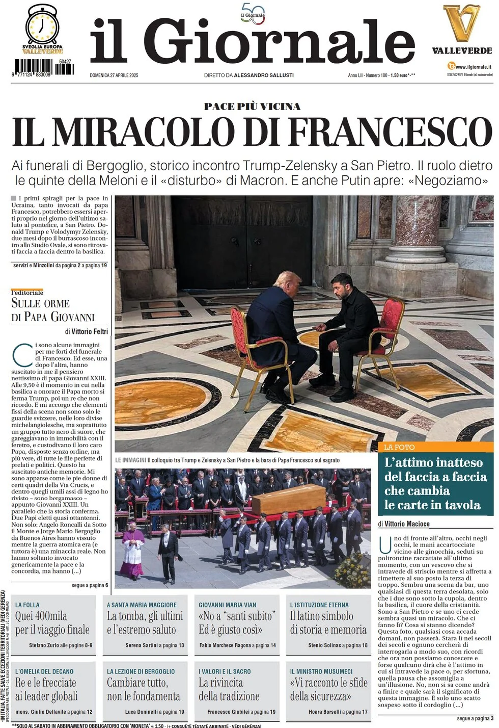 anteprima della prima pagina di il-giornale del 27/04/2025
