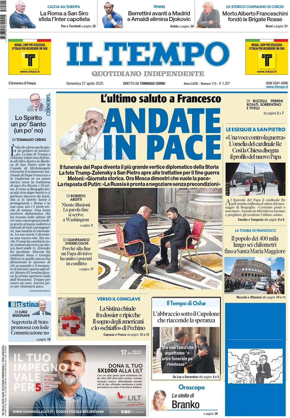 anteprima della prima pagina di il-tempo del 27/04/2025