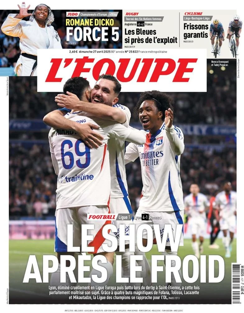 anteprima della prima pagina di lequipe del 27/04/2025