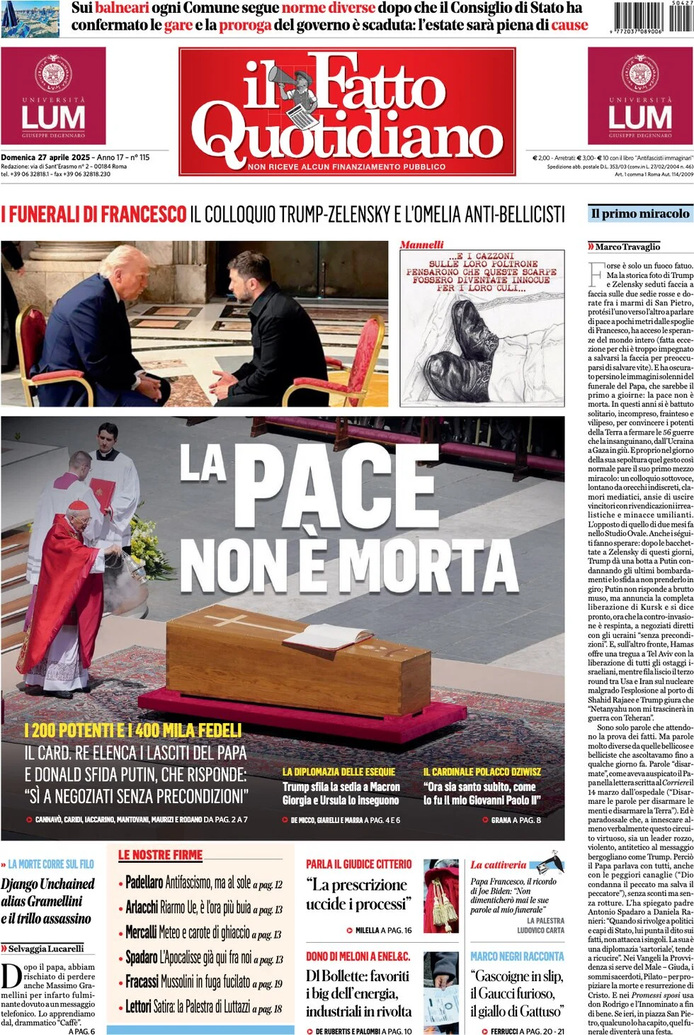 anteprima della prima pagina di il-fatto-quotidiano del 27/04/2025