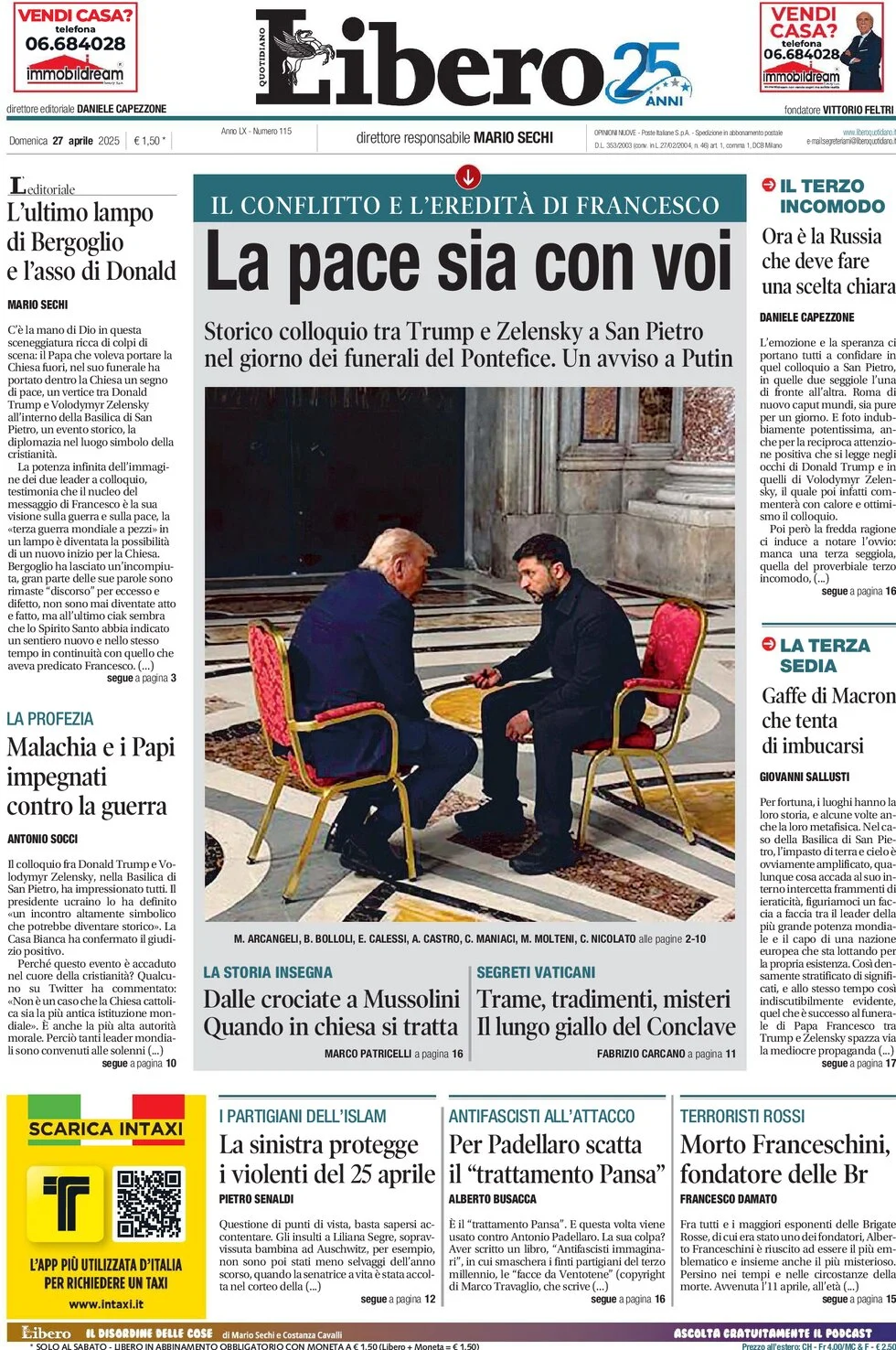 anteprima della prima pagina di libero-quotidiano del 27/04/2025
