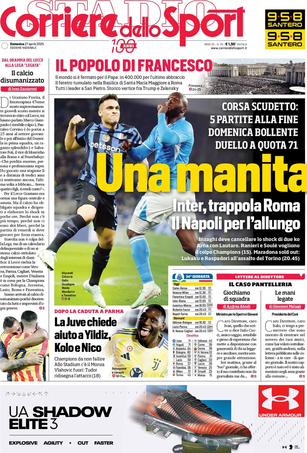 anteprima della prima pagina di corriere-dello-sport del 27/04/2025