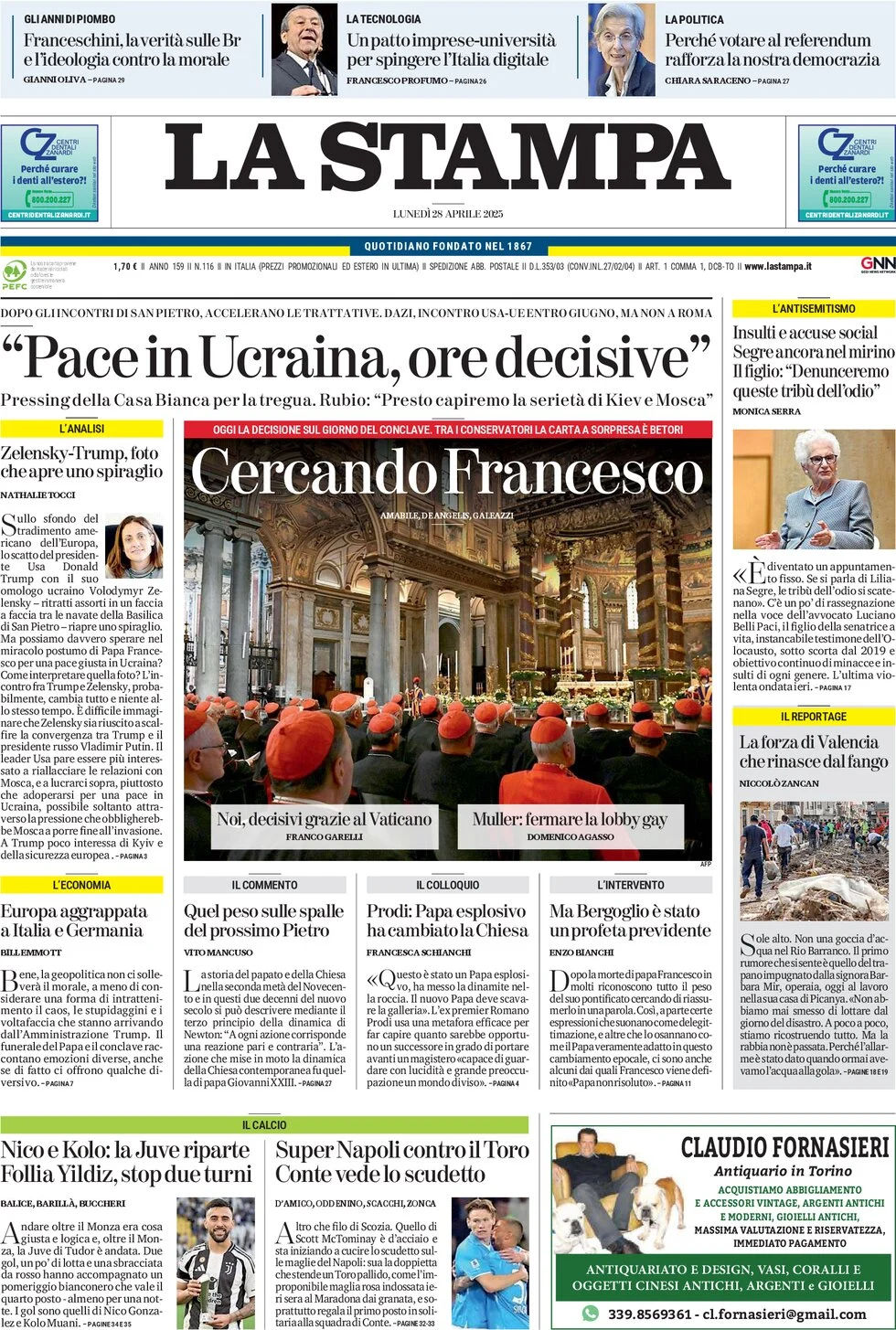 anteprima della prima pagina di la-stampa del 28/04/2025