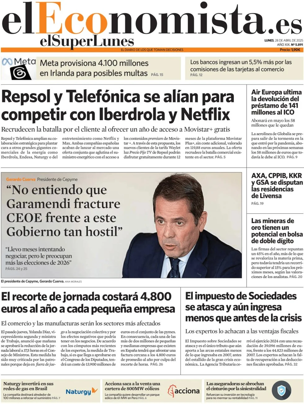 anteprima della prima pagina di el-economista del 28/04/2025