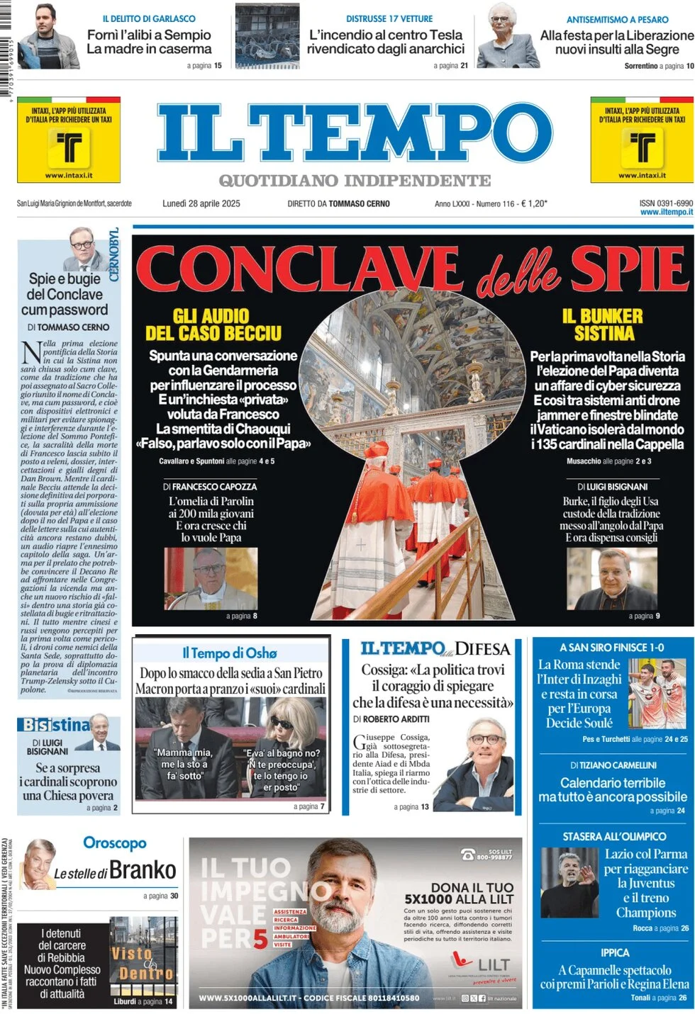 anteprima della prima pagina di il-tempo del 28/04/2025