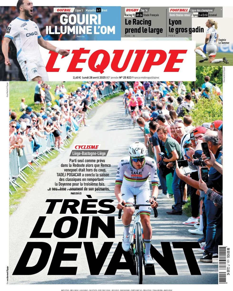 anteprima della prima pagina di lequipe del 28/04/2025