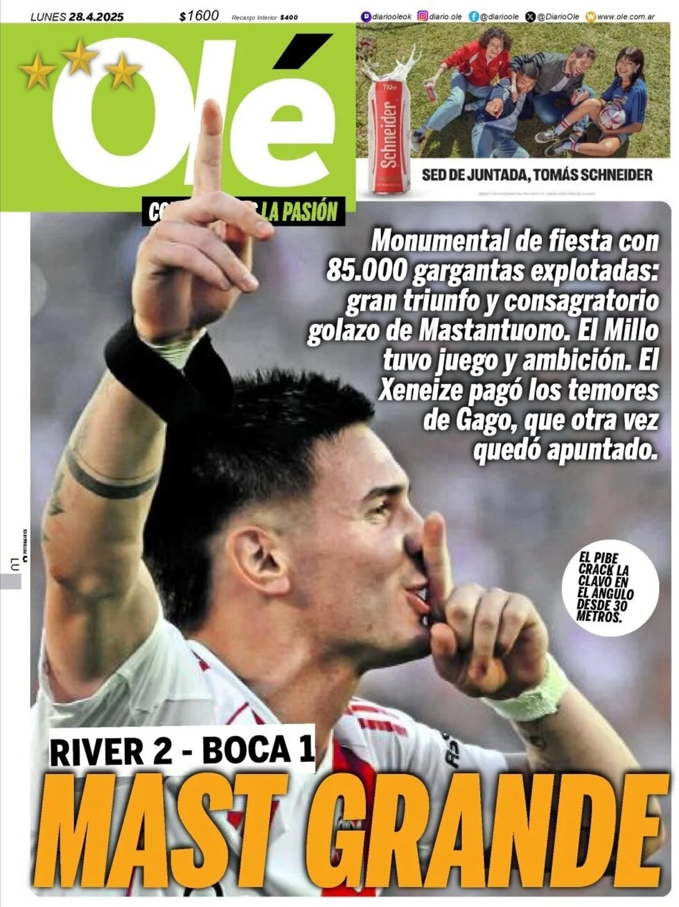 anteprima della prima pagina di ol del 28/04/2025
