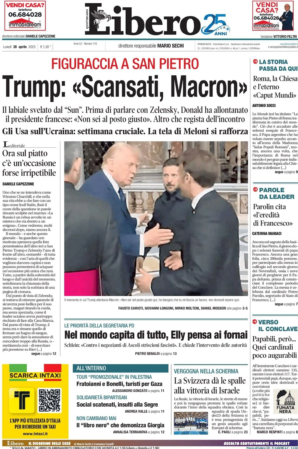 anteprima della prima pagina di libero-quotidiano del 28/04/2025