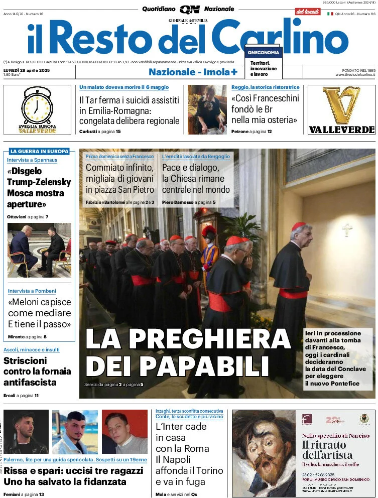 anteprima della prima pagina di il-resto-del-carlino del 28/04/2025