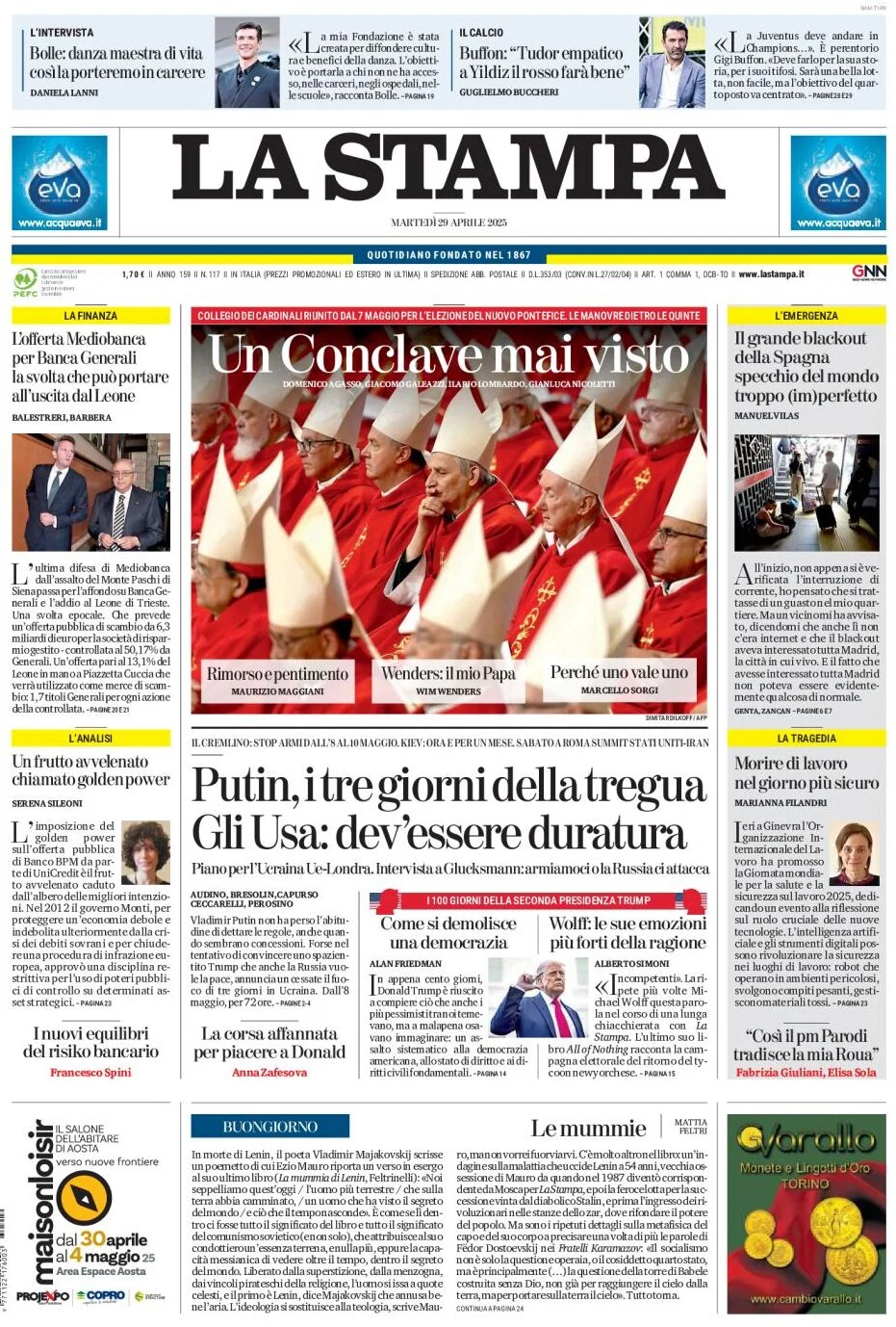anteprima della prima pagina di la-stampa del 29/04/2025