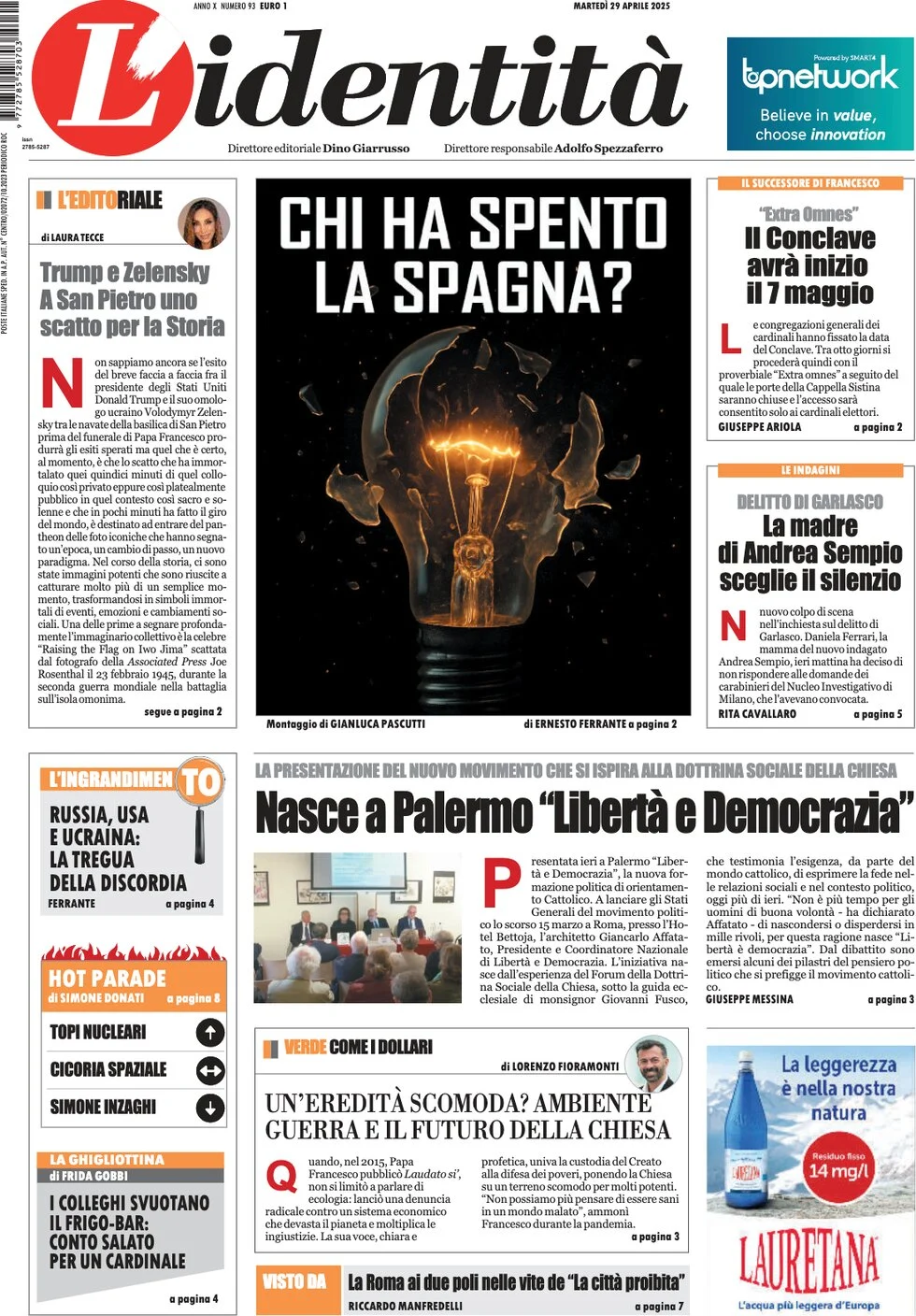 anteprima della prima pagina di lidentit del 29/04/2025