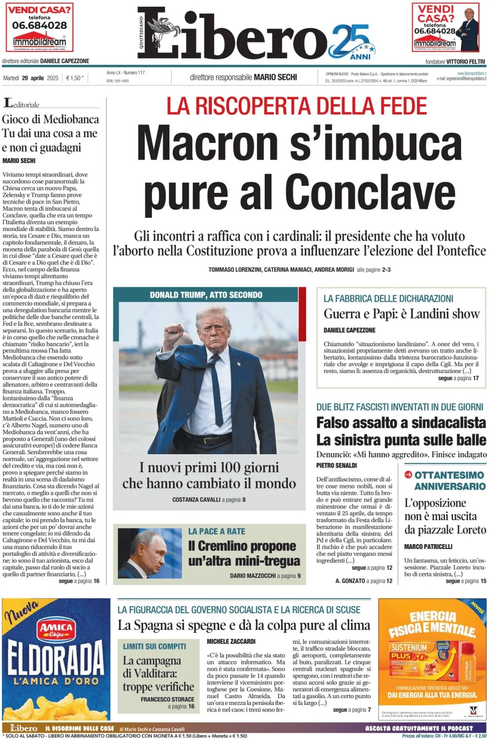 anteprima della prima pagina di libero-quotidiano del 29/04/2025
