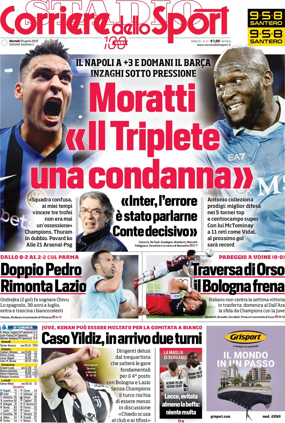 anteprima della prima pagina di corriere-dello-sport del 29/04/2025