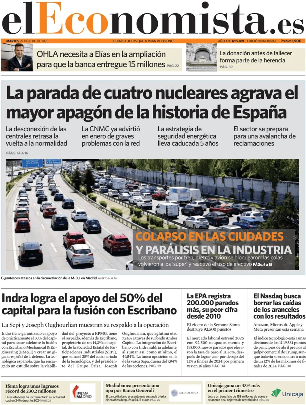 anteprima della prima pagina di el-economista del 29/04/2025