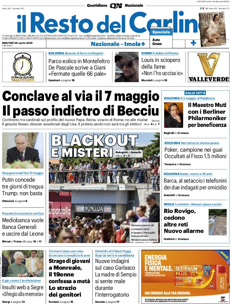 anteprima della prima pagina di il-resto-del-carlino del 29/04/2025