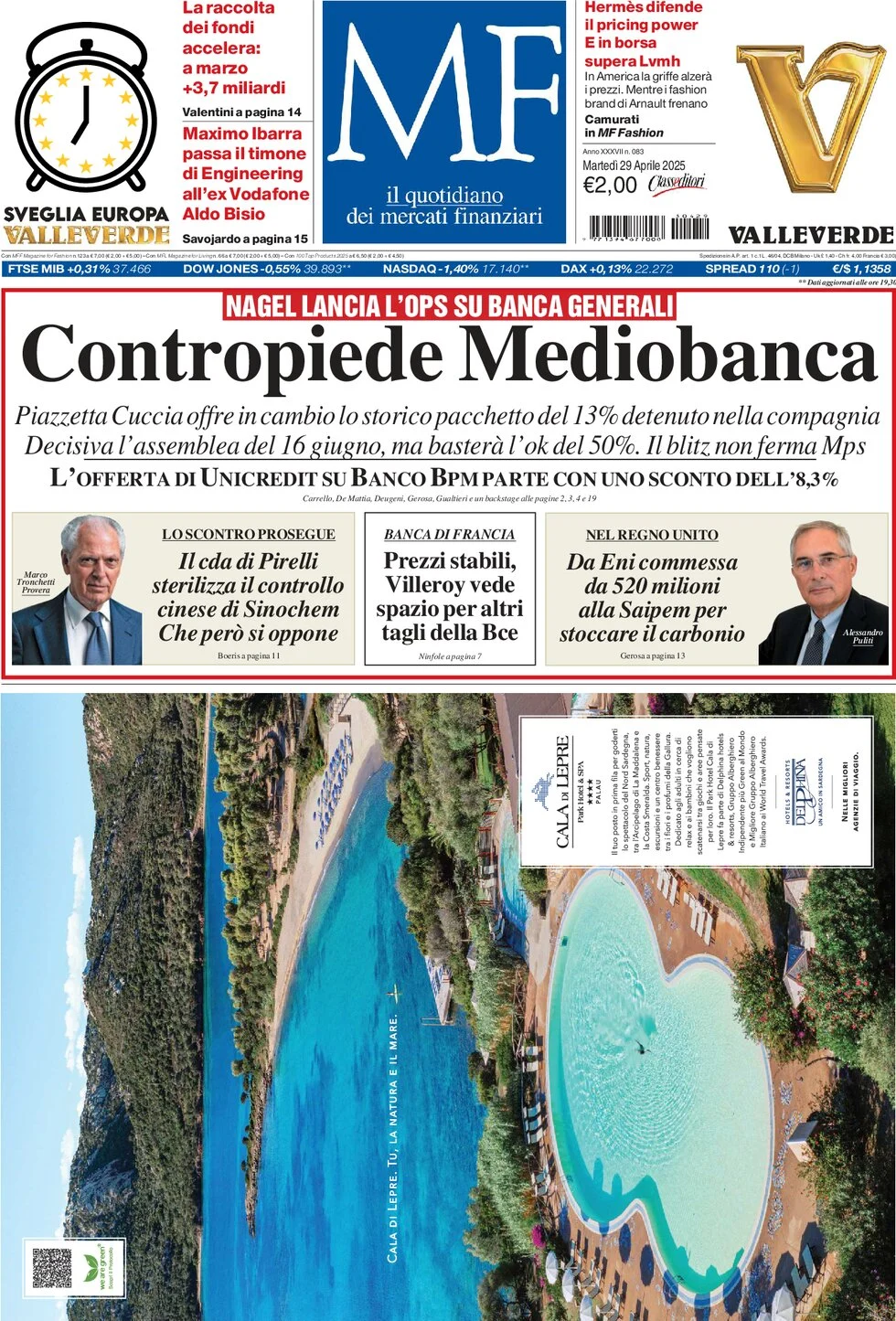 anteprima della prima pagina di mf-milano-finanza del 29/04/2025