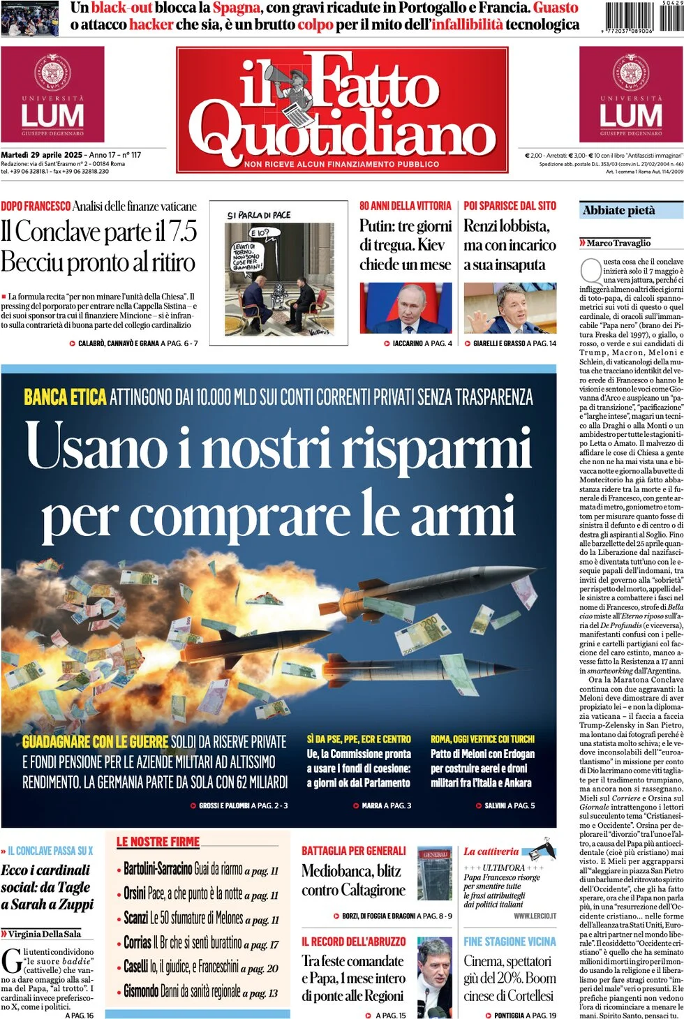 anteprima della prima pagina di il-fatto-quotidiano del 29/04/2025