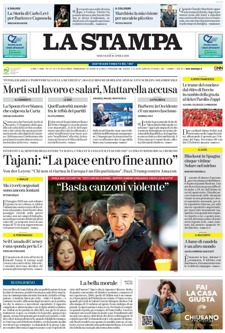 anteprima della prima pagina di la-stampa del 30/04/2025