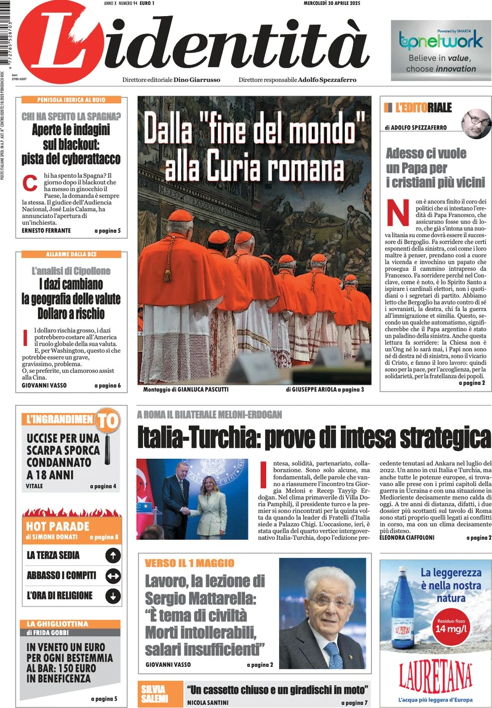 anteprima della prima pagina di lidentit del 30/04/2025