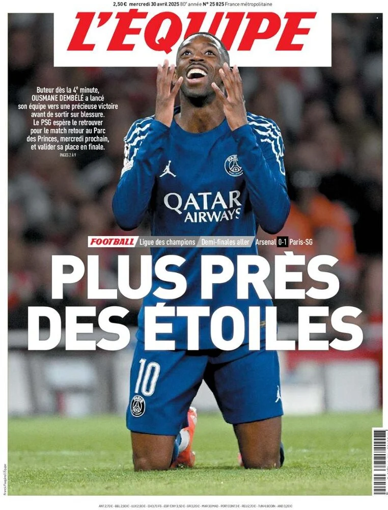 anteprima della prima pagina di lequipe del 30/04/2025