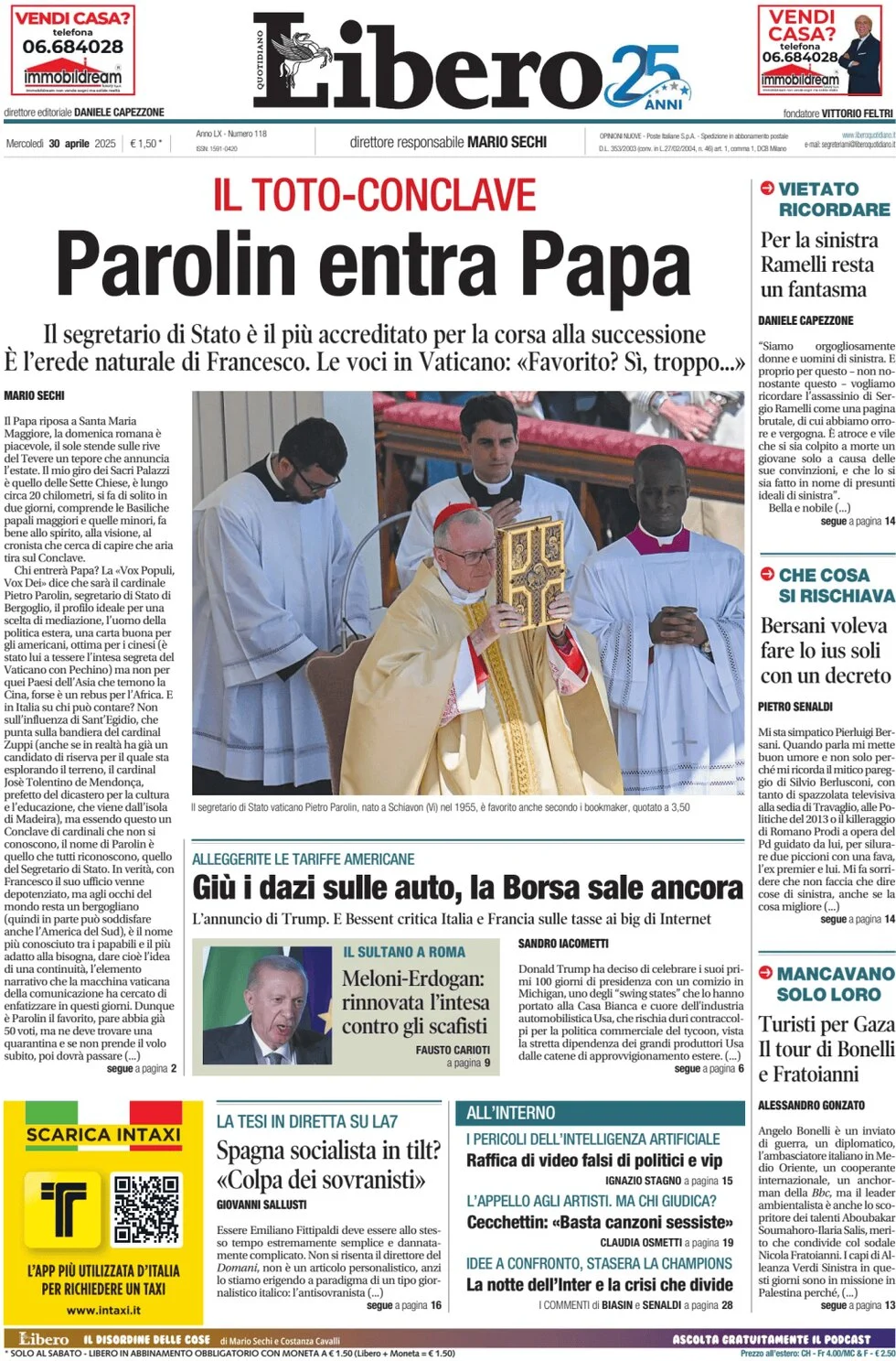 anteprima della prima pagina di libero-quotidiano del 30/04/2025