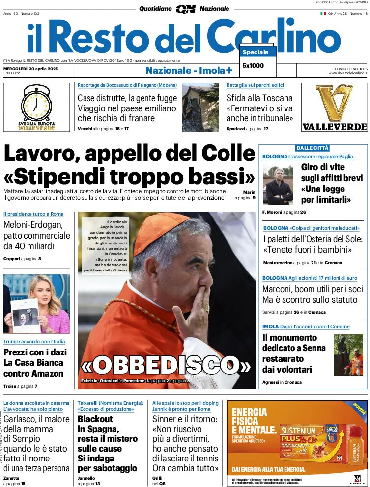 anteprima della prima pagina di il-resto-del-carlino del 30/04/2025